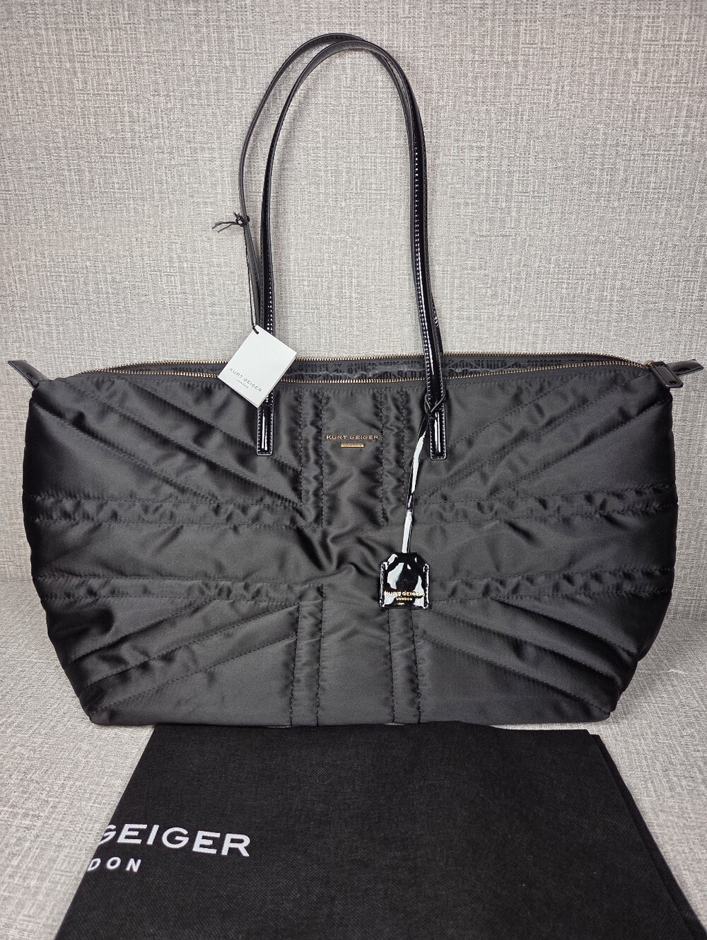 NEW Kurt Geiger London Recycled Union Jack Shopper Tote Bag Extra Large Black